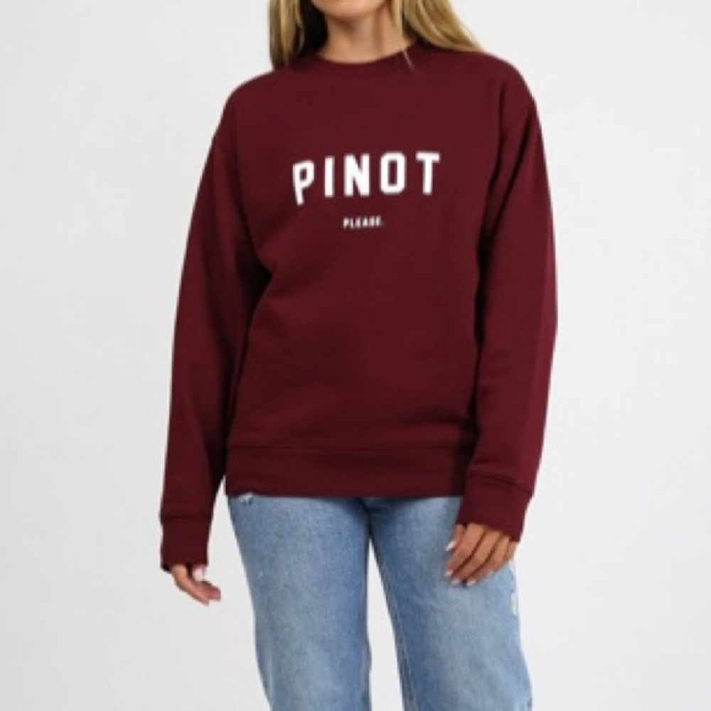 Brunette The Label “Pinot Please” burgundy crewneck sweatshirt Size M/L - Picture 2 of 6
